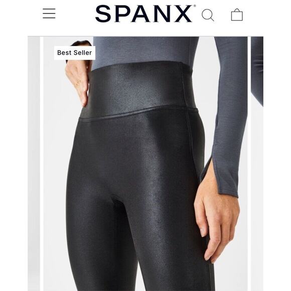 $98 Spanx Women's Black‎ Faux-Leather Leggings Pants Size Medium - Picture 6 of 12
